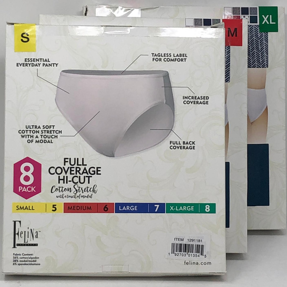 Felina 8 packs Full Coverage Hi-Cut Cotton Stretch - Picture 2 of 3